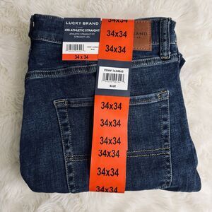 Lucky Brand Jeans Men's 410 Athletic Straight 34x34 Measure 35x33 Blue Stretch